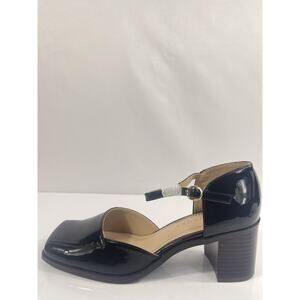 Journee Collection Evangeline Shoes Womens Size 8 Black Patent Block Heel Dorsay